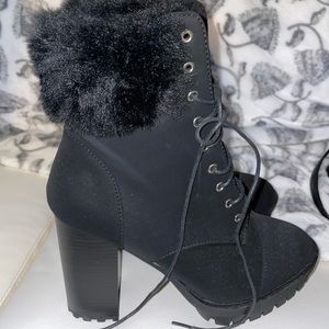 Black high heel fur boot
